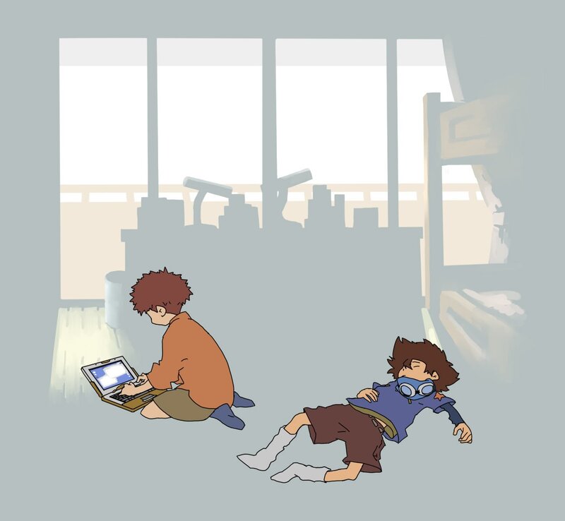 Two Boys on Floor — Gray