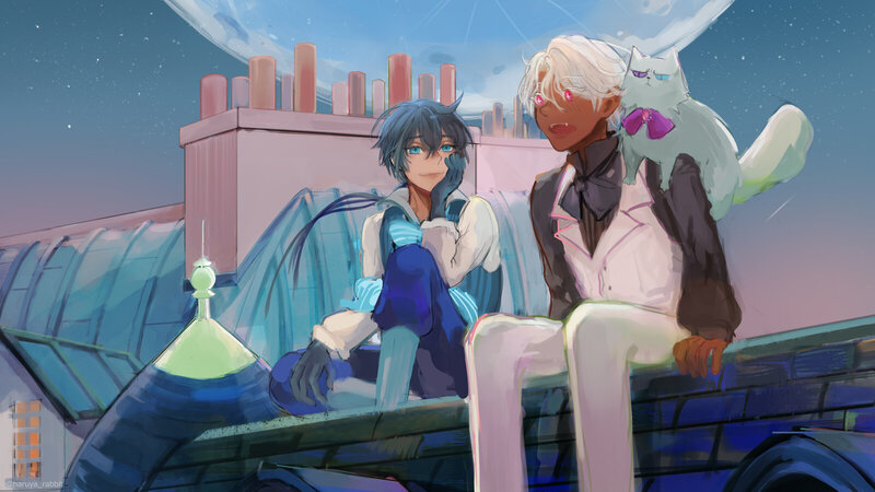 Two Boys on Rooftop — Blue, Calm