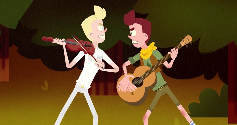 Two Boys Playing Instruments — Green
