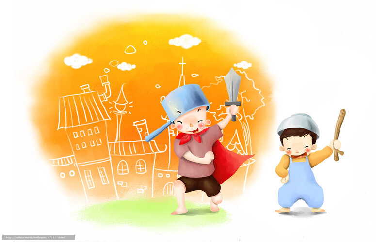 Two Boys Playing Soldiers