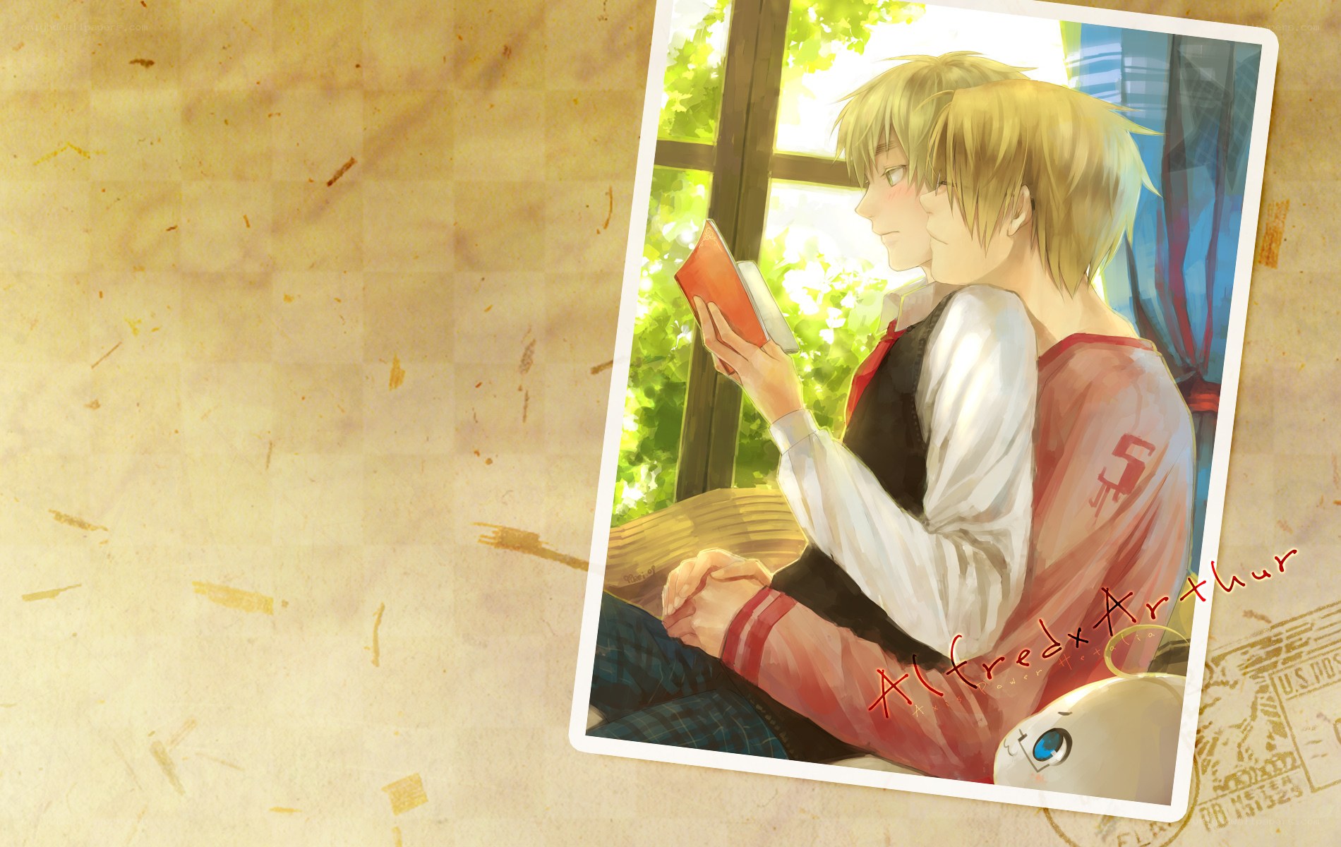 Two boys reading together