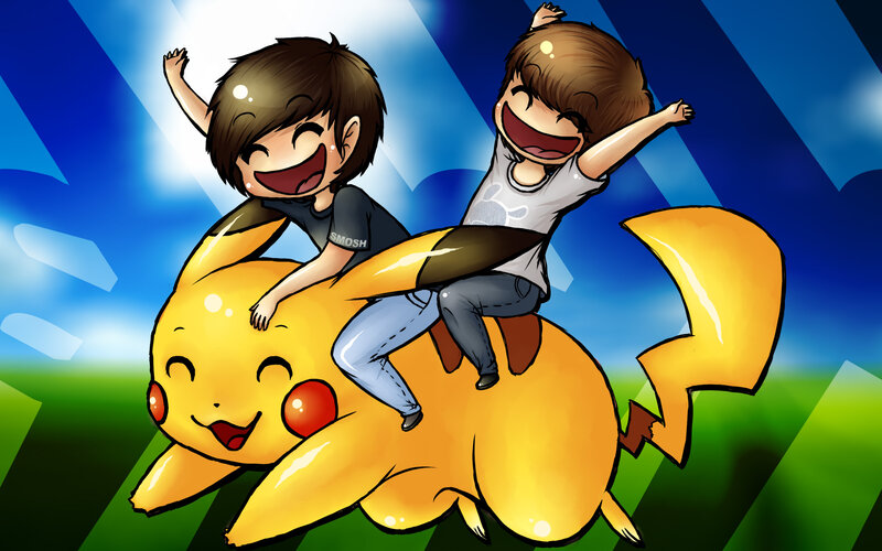 Two Boys Riding Pikachu