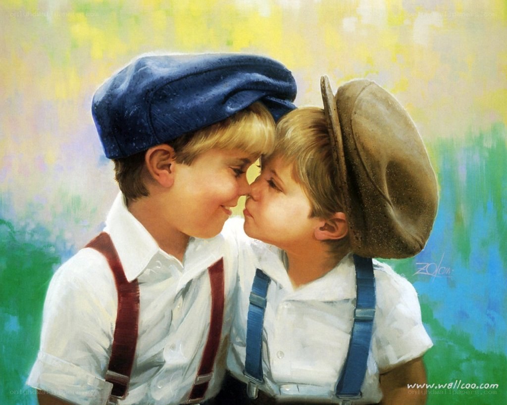 two boys sharing a kiss