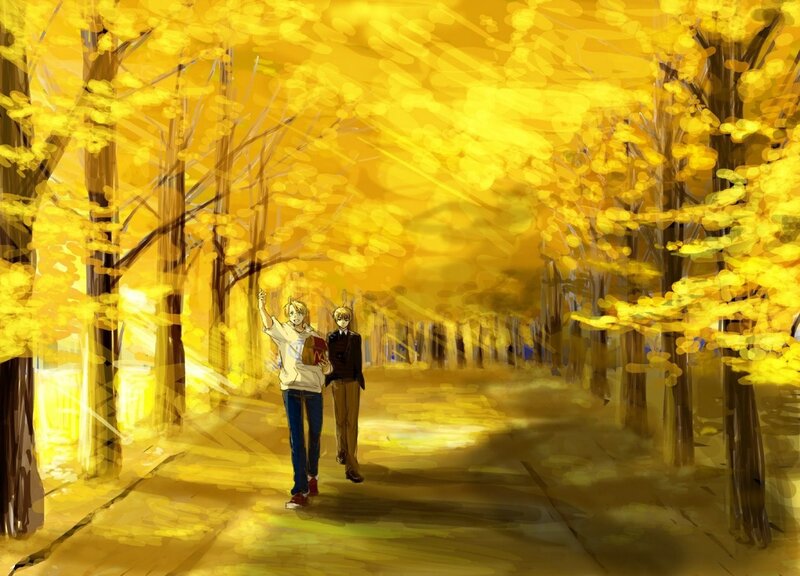 Two Boys Walking — Yellow