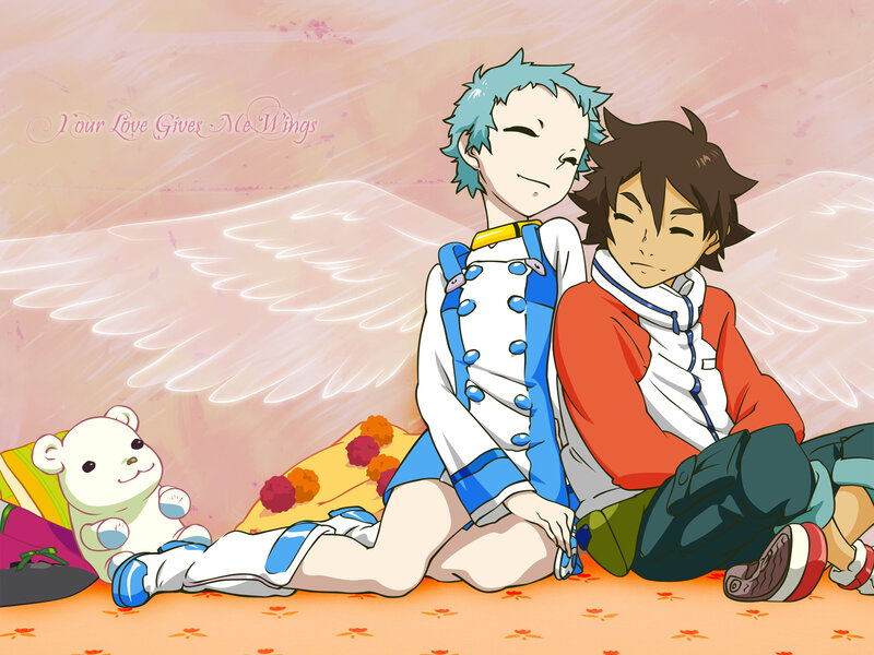 Two boys with angel wings
