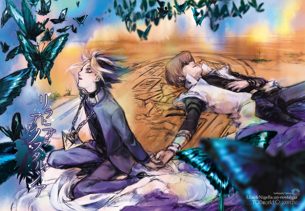 Two boys with butterflies