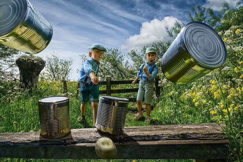 Two Boys with Cans
