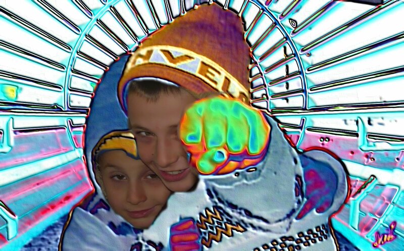 Two boys with colorful filter