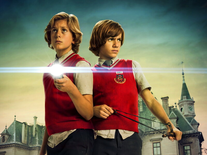 two boys with flashlights