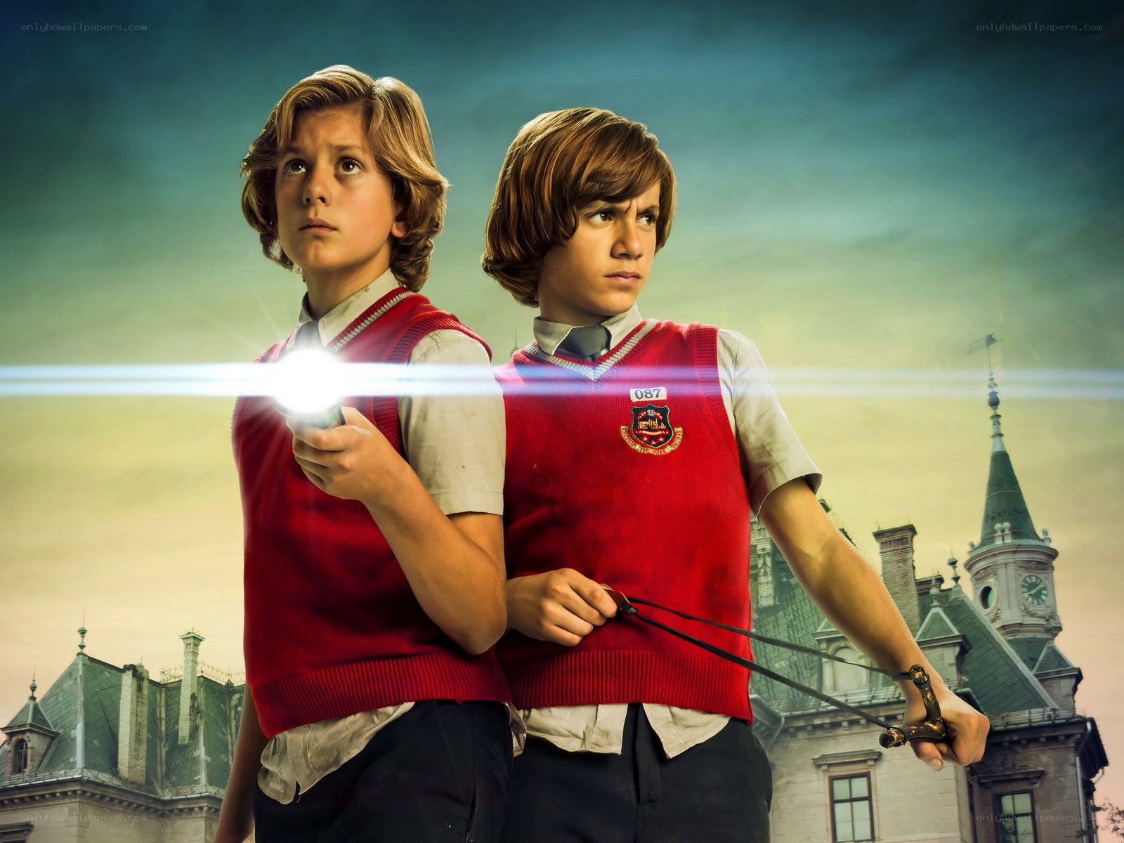 two boys with flashlights