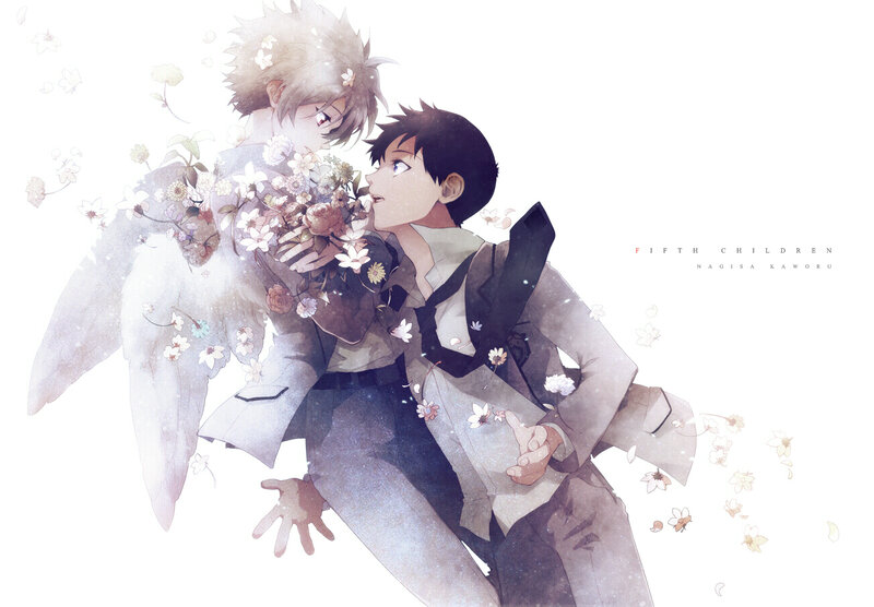 Two Boys with Flowers — White