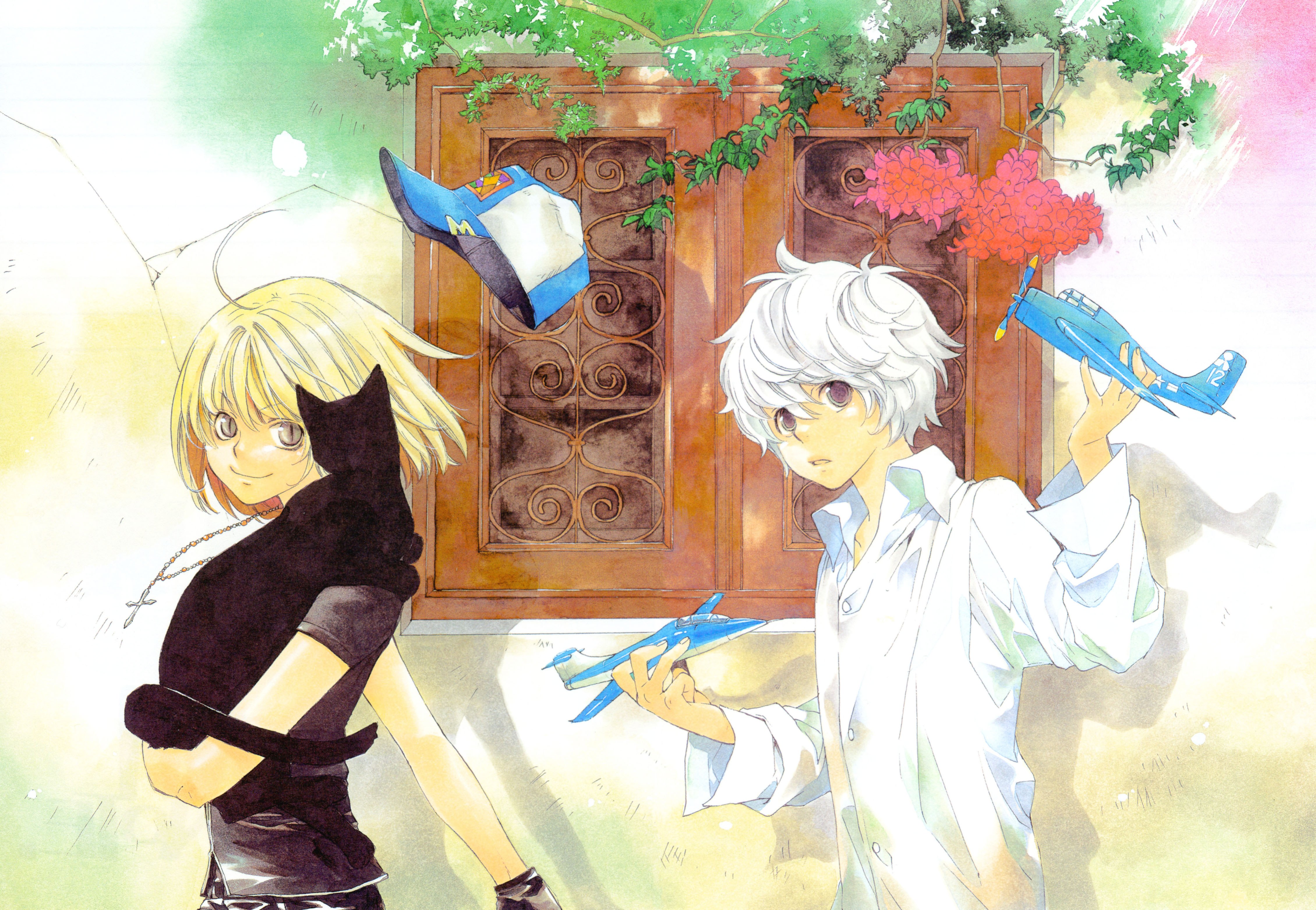 Two boys with toy planes