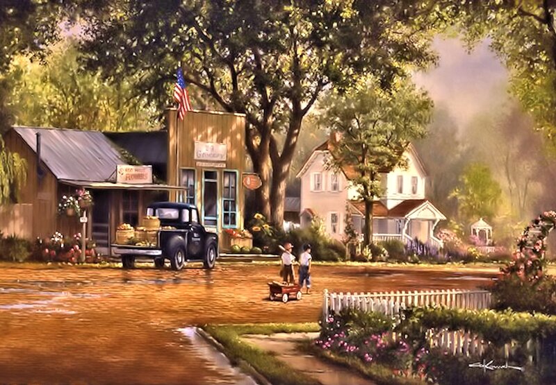 Two Boys with Wagon — Brown