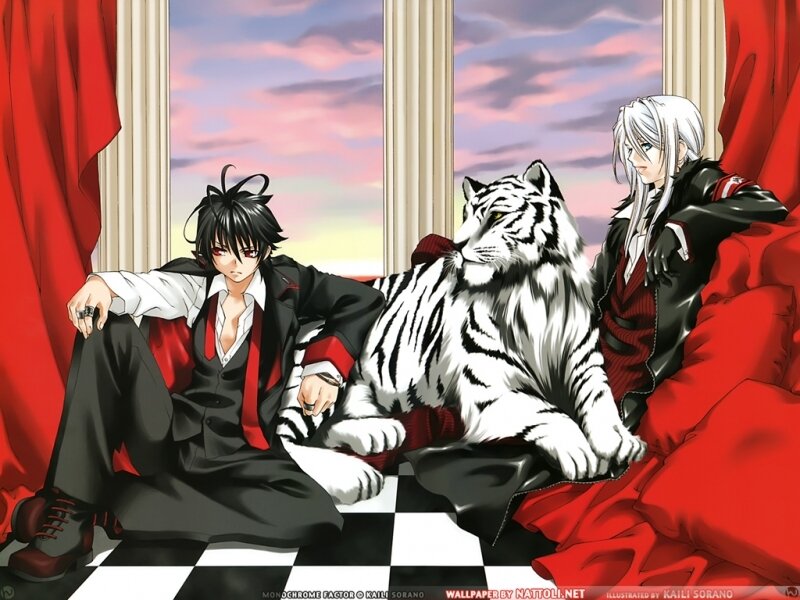 Two Boys with White Tiger