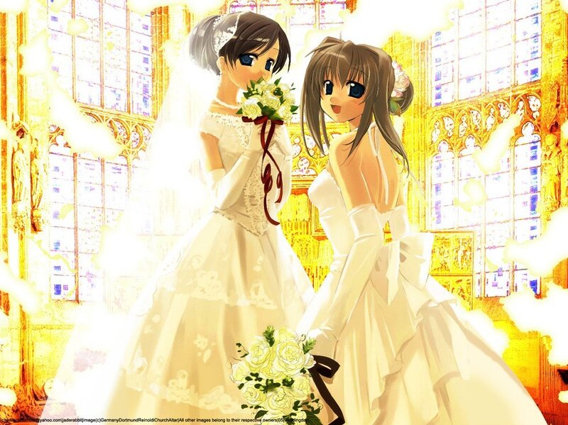 Two brides in a church