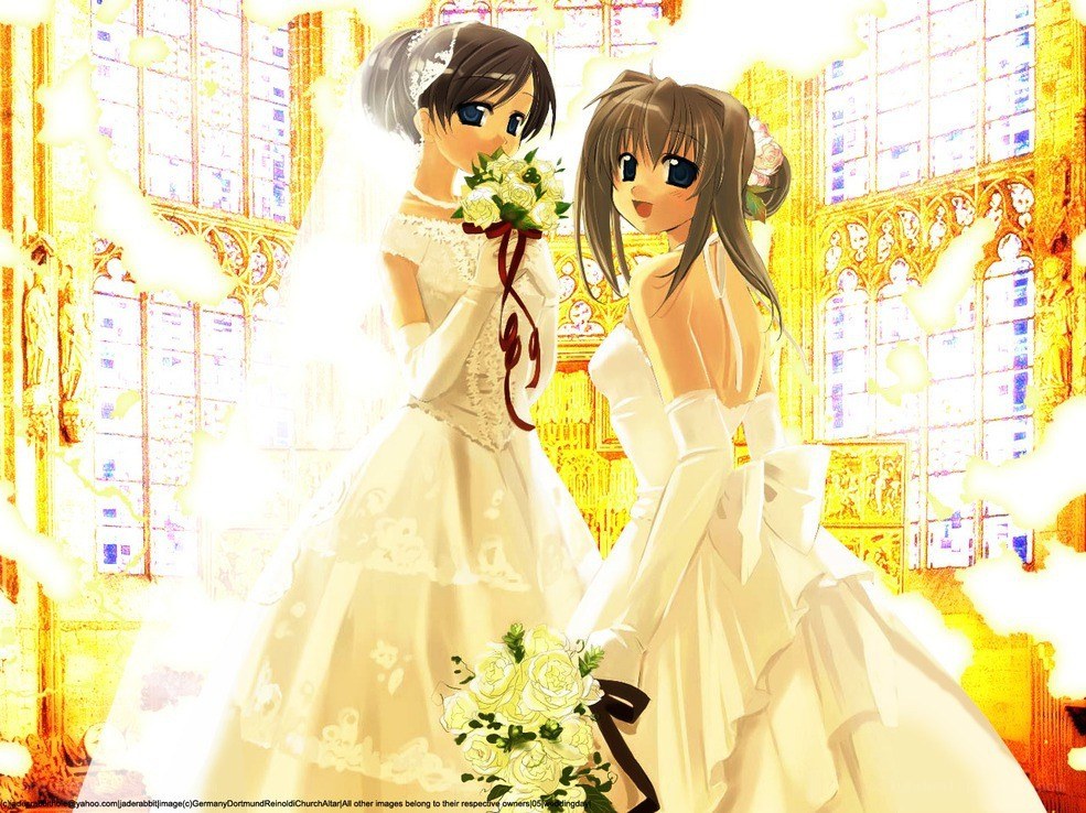 Two brides in a church
