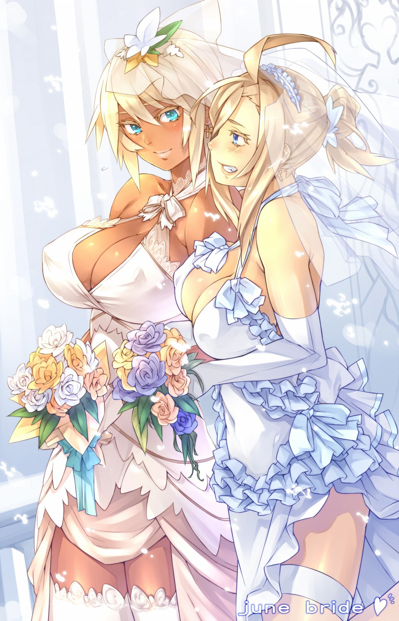 Two brides in wedding dresses