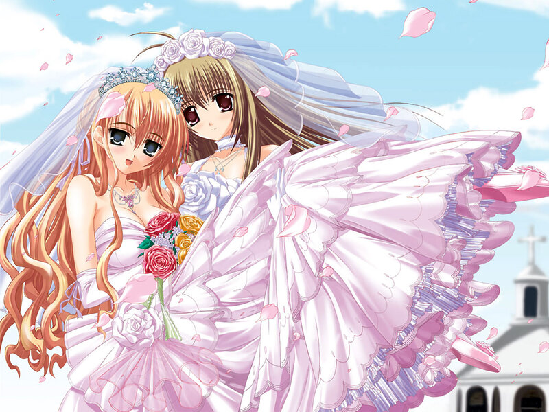 Two Brides in Wedding Dresses — Pink