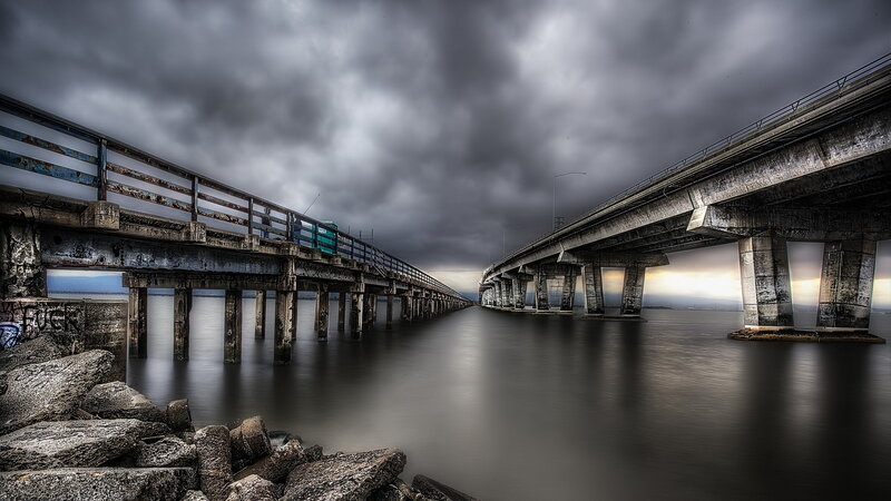 Two Bridges over Water — Gray