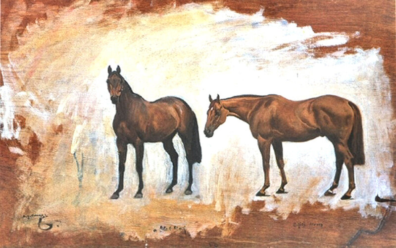 Two Brown Horses — Calm, Painting