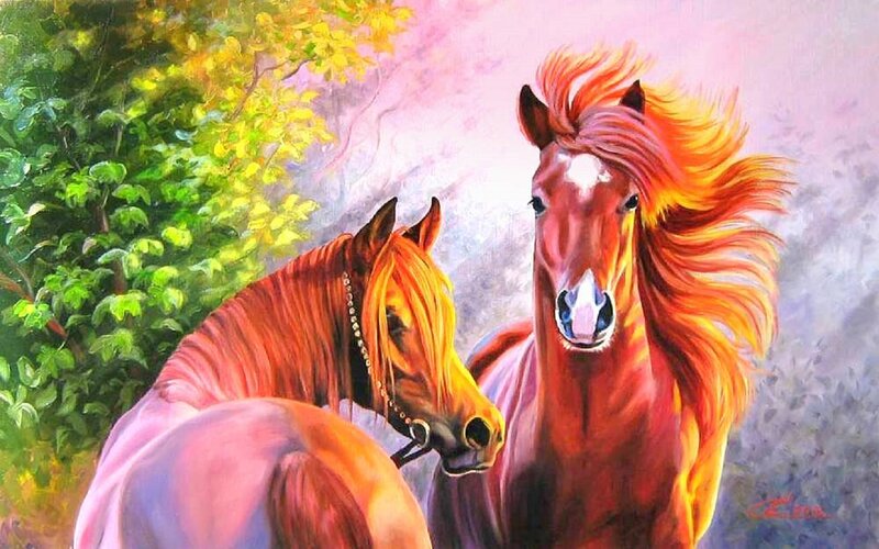 Two Brown Horses — Serene, Afternoon