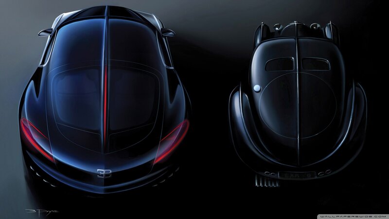 Two Bugatti Cars — Black, Dramatic, Digital Art