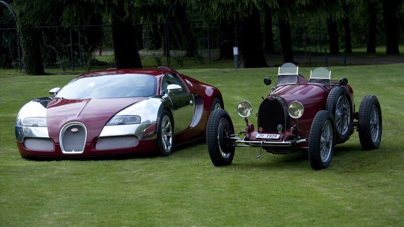 Two Bugatti Cars — Maroon