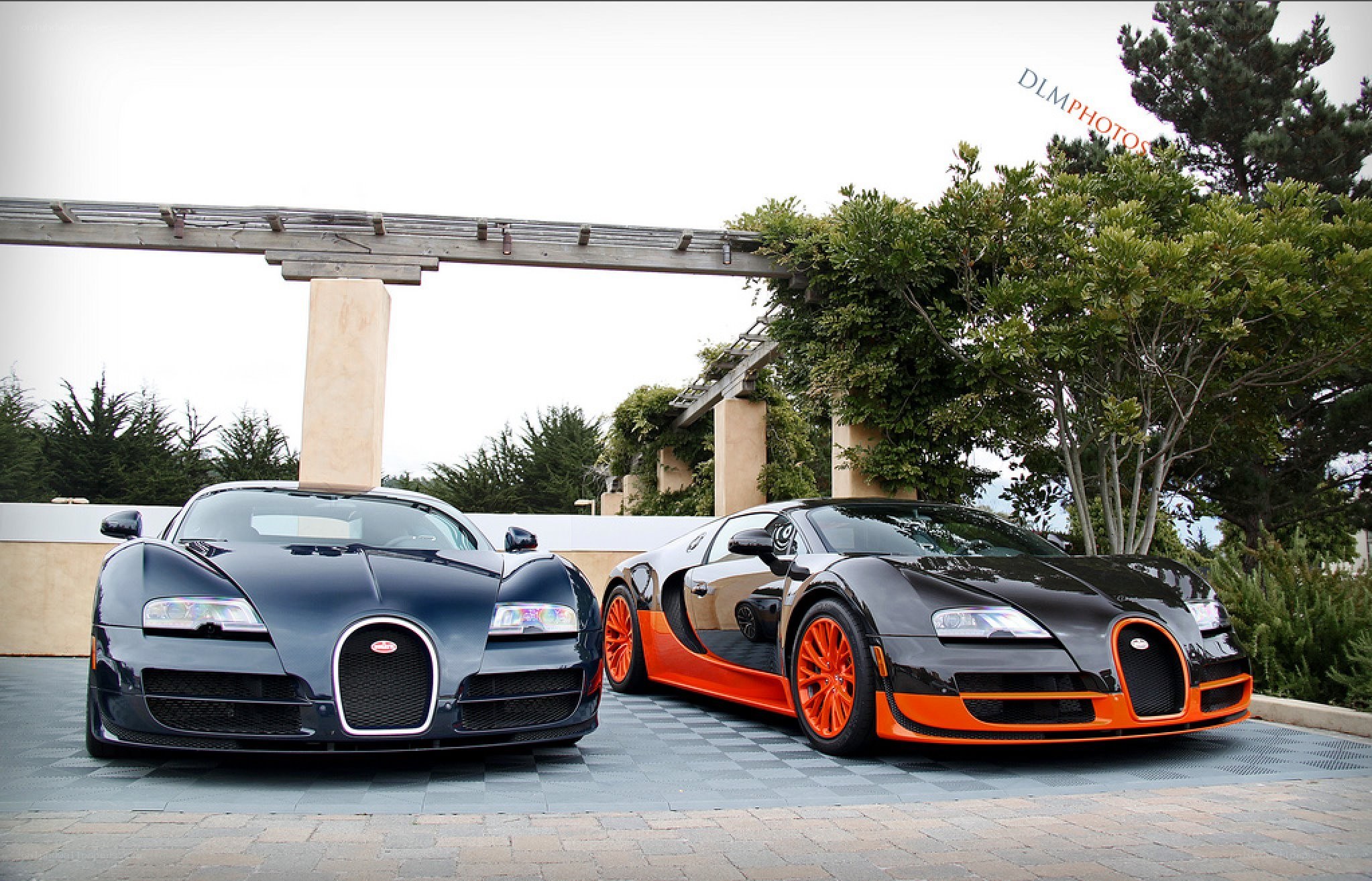Two Bugatti Veyrons parked