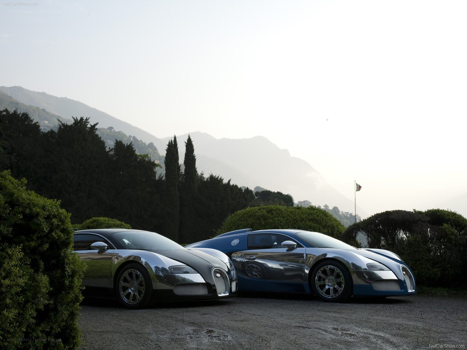 Two Bugatti Veyrons parked