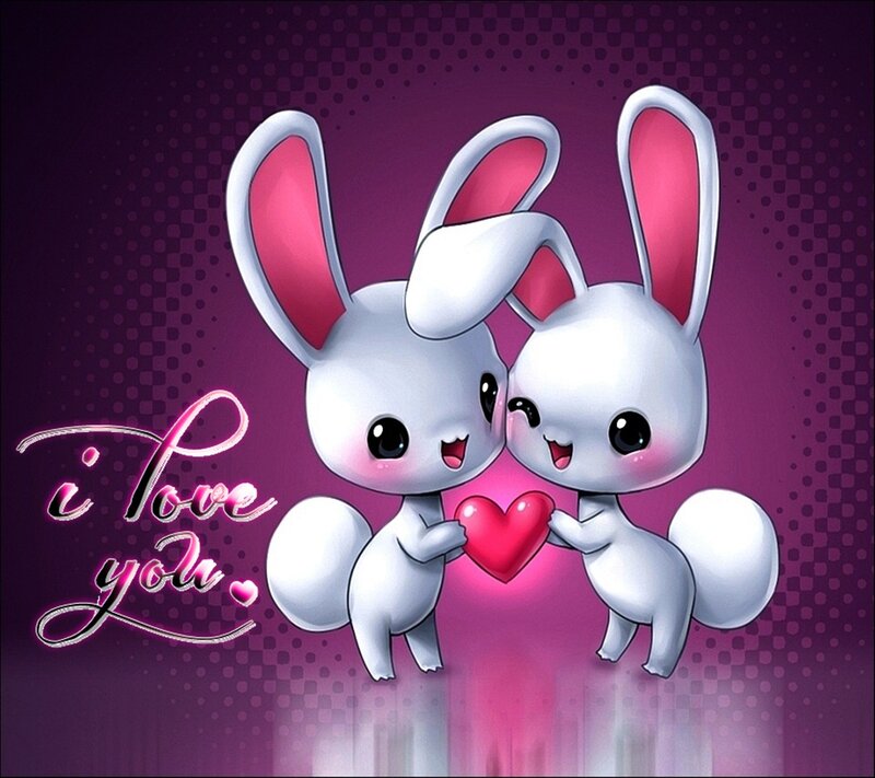 Two Bunnies Holding Heart