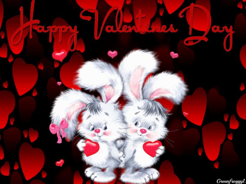 Two Bunnies Holding Hearts