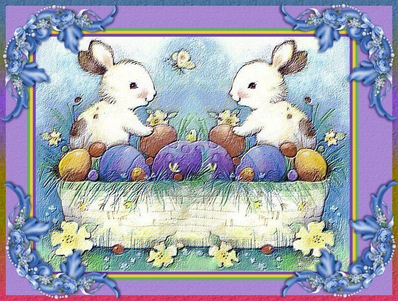 Two Bunnies in Basket — Purple