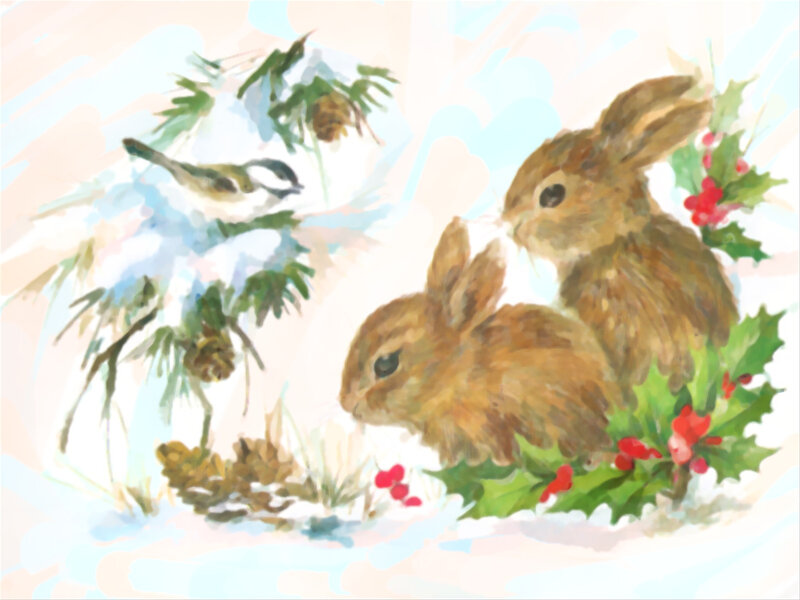 Two Bunnies in Snow — Brown