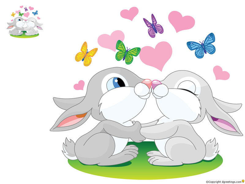 Two Bunnies Kissing — Gray