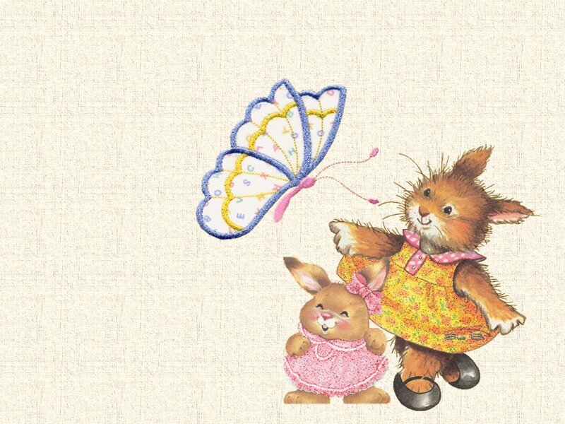 Two Bunnies with Butterfly