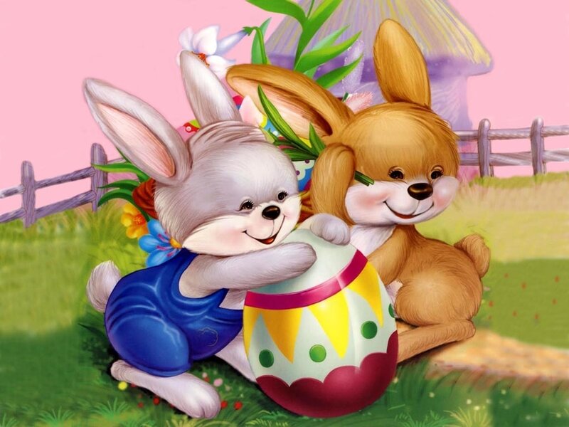 Two Bunnies with Egg