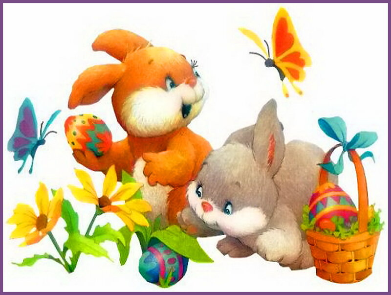 Two Bunnies with Eggs — Orange
