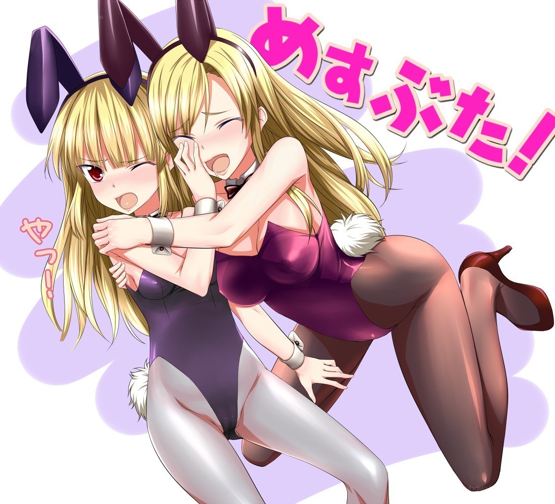 Two bunny girls hugging