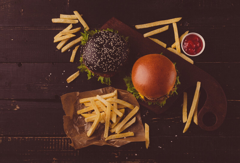 Two Burgers and Fries — Brown
