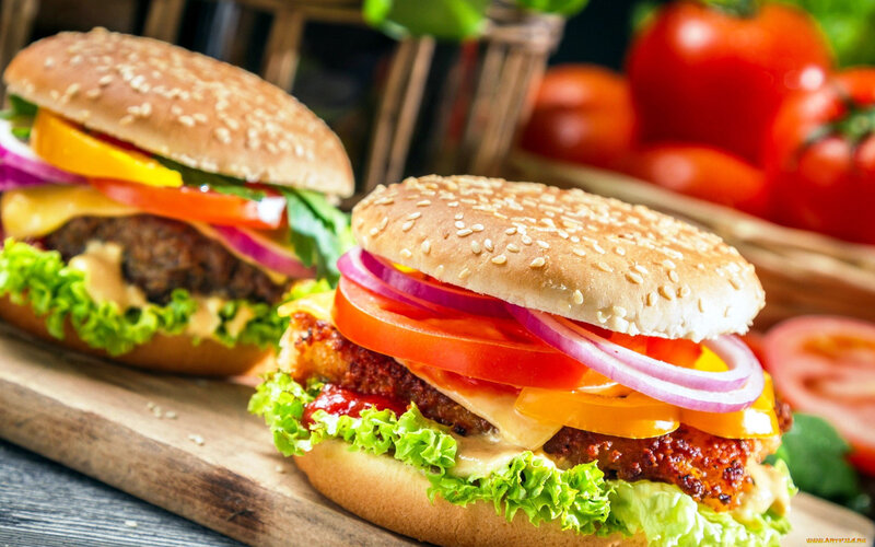 Two Burgers on Wood