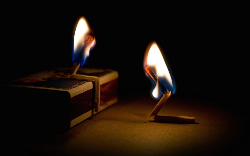 Two Burning Matches — Black, Dramatic, Night