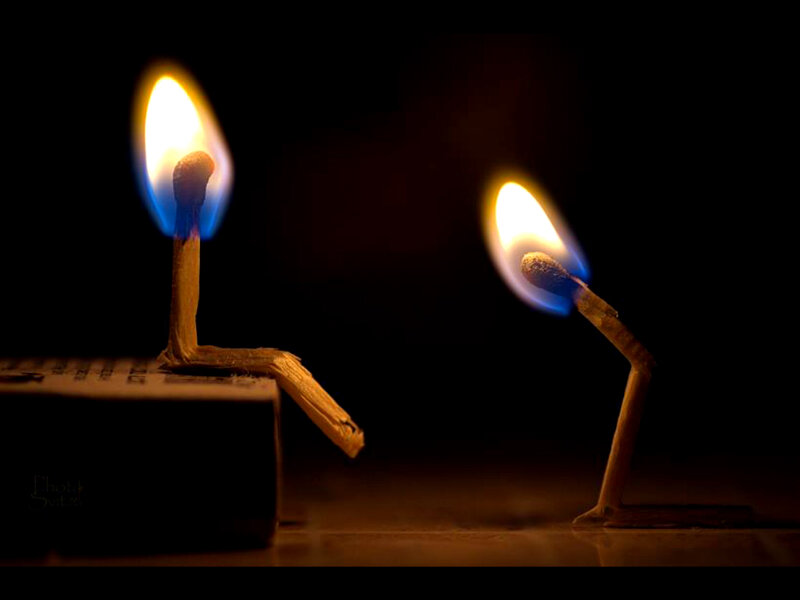 Two Burning Matches — Black, Dramatic
