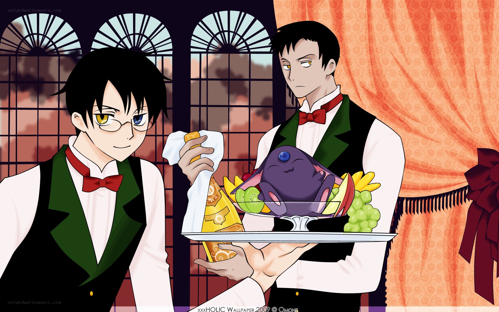 Two butlers with a tray