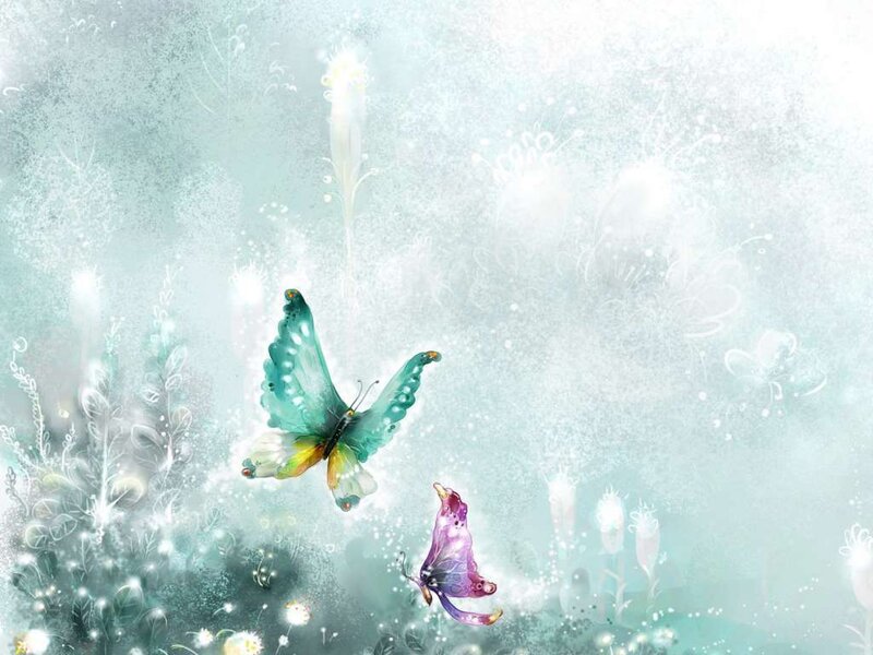 Two Butterflies in Flight — Teal