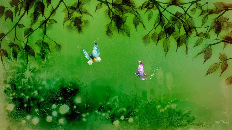 Two Butterflies in Garden — Green