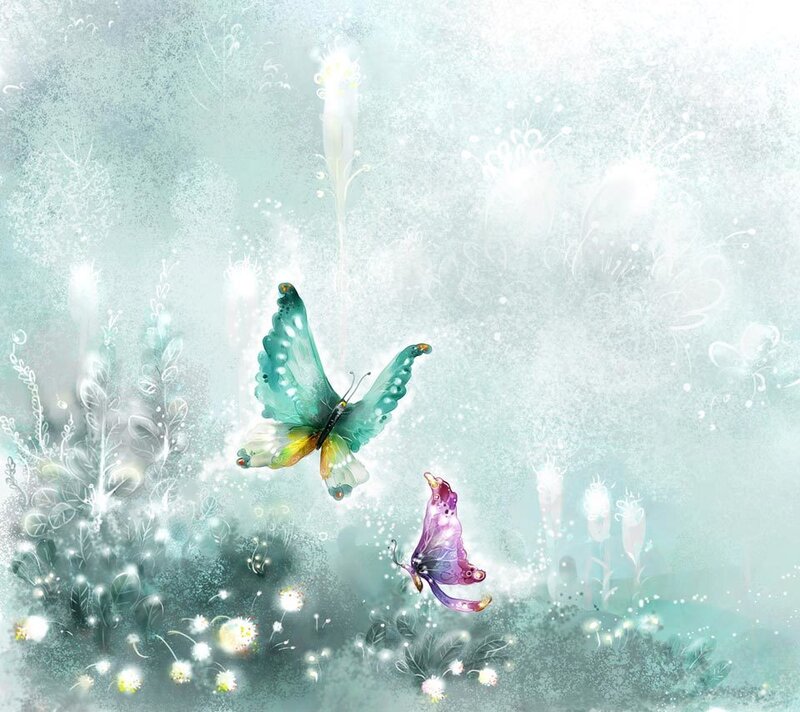 Two Butterflies in Garden — Teal