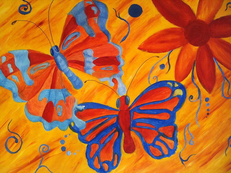 Two Butterflies on Flowers — Orange, Vibrant