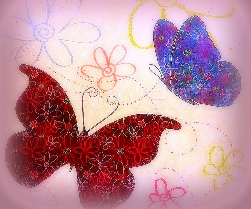 Two Butterflies with Flowers