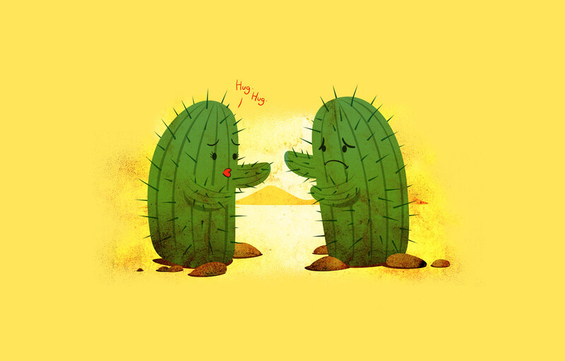 Two cacti hugging