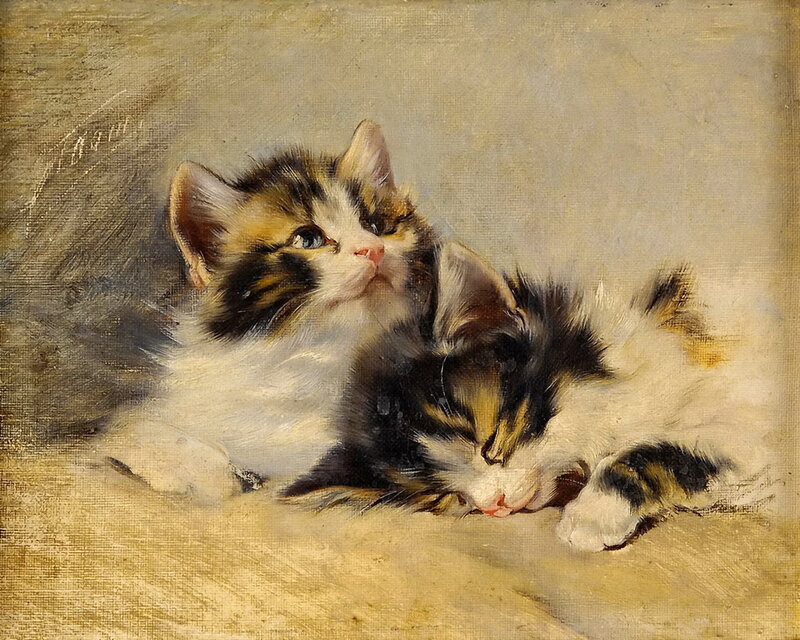 Two Calico Kittens — White, Calm, Painting